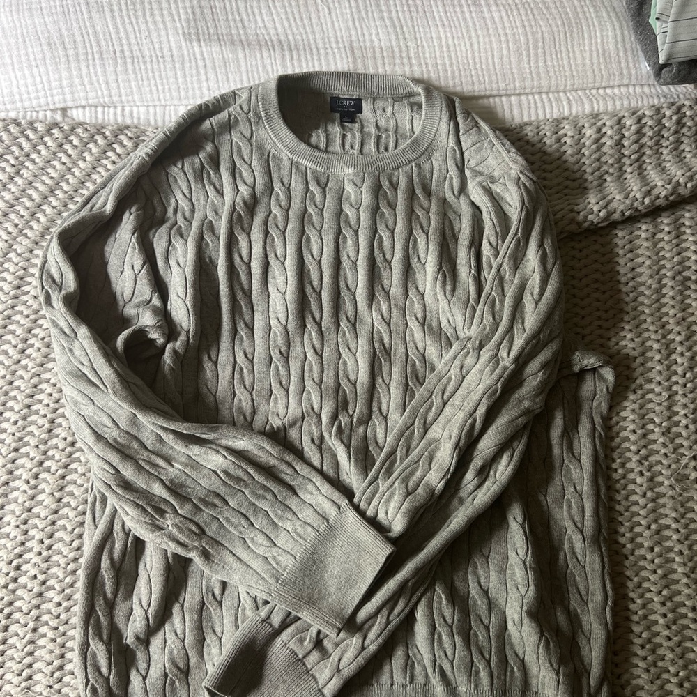 J. Crew Gray Cable Knit Crewneck Sweater
